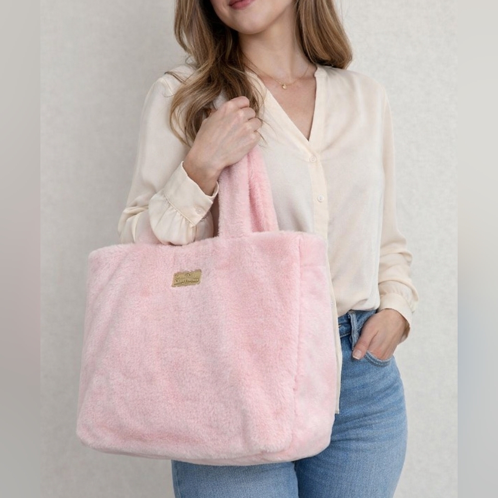 NEW Carolina Herrera Good Girl Y2K  Baby Pink Faux Fur Tote Shoulder Bag